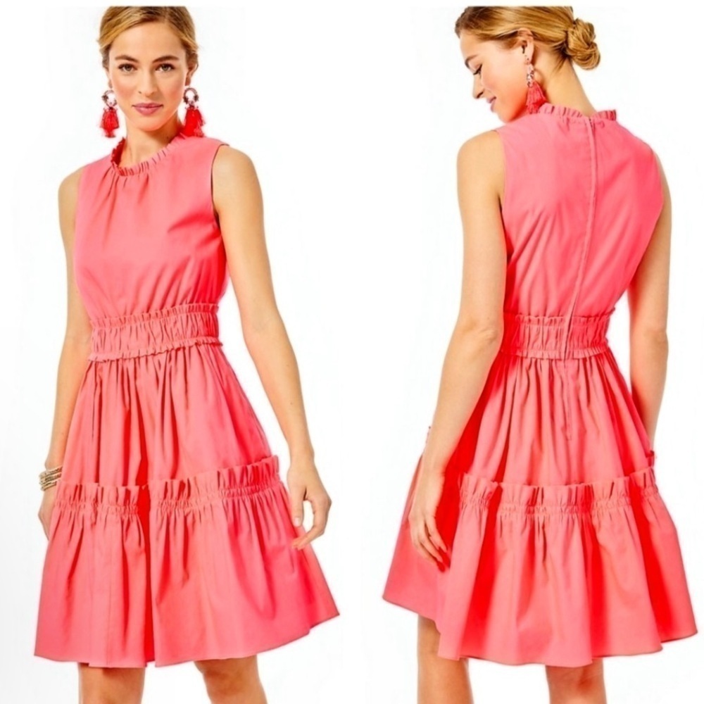 Lilly Pulitzer Elina Stretch Dress in Coral Spritz Sz 8